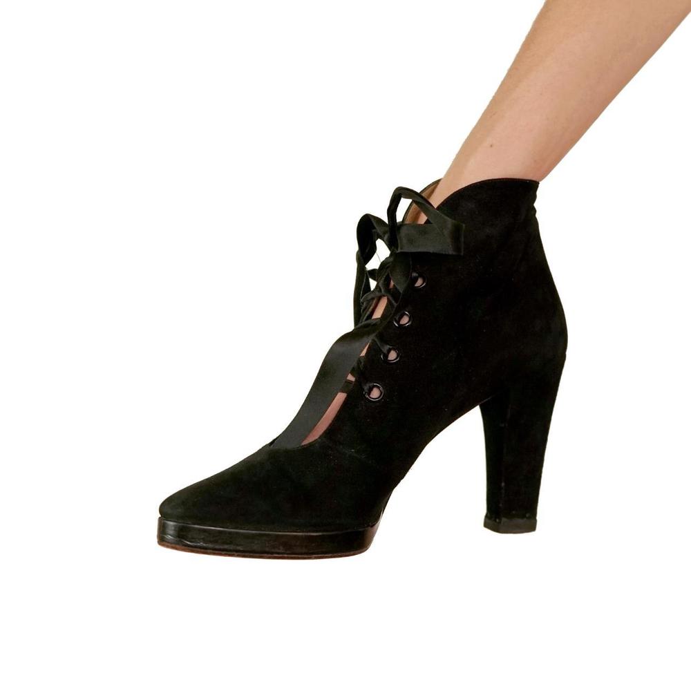 Vintage 90s Yves Saint Laurent black suede lace up heels - Picture 3 of 9